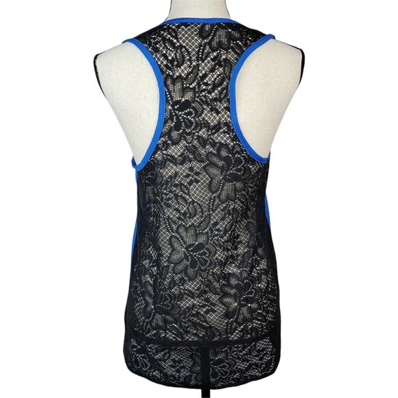 Monteau Blue Black Tank Top Womens Sz M Lace‎ Back Sheer Blouse Shirt Sexy Date - Picture 5 of 7